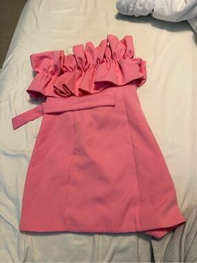 DO+BE Coral Pink Strapless Ruffle Mini Dress